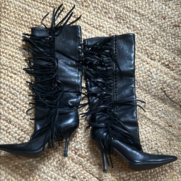 Jimmy Choo Black Fringe Heeled Boots - Picture 1 of 8
